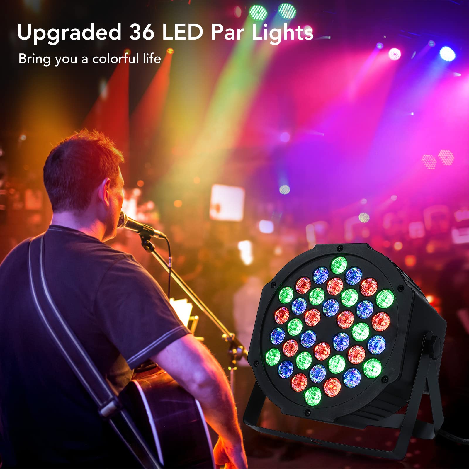 LUNSY Dj Lights, 6 Pack 36 LED Par Lights Stage Lights with Sound Activated Remote Control & DMX Control, Stage Lighting Uplight